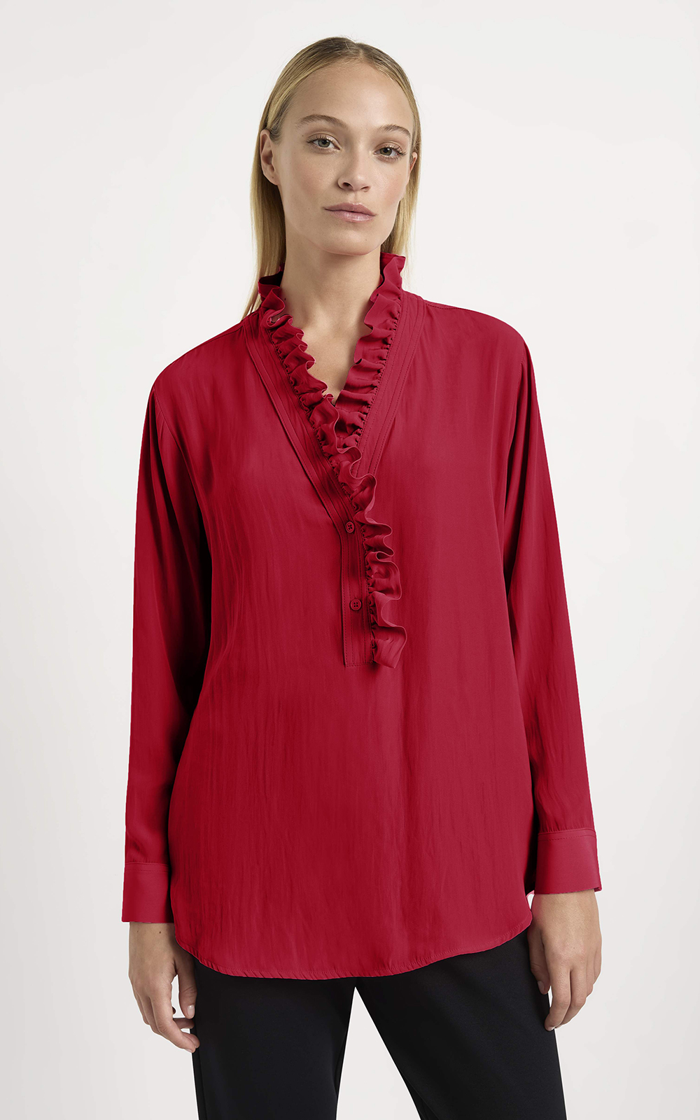 Frill Neck Blouse – Zebrano | Designer Clothing NZ