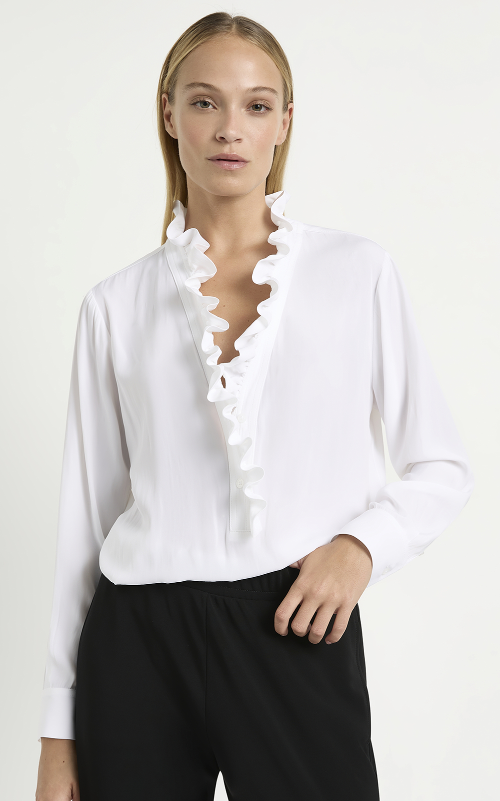 Frill Neck Blouse – Zebrano | Designer Clothing NZ