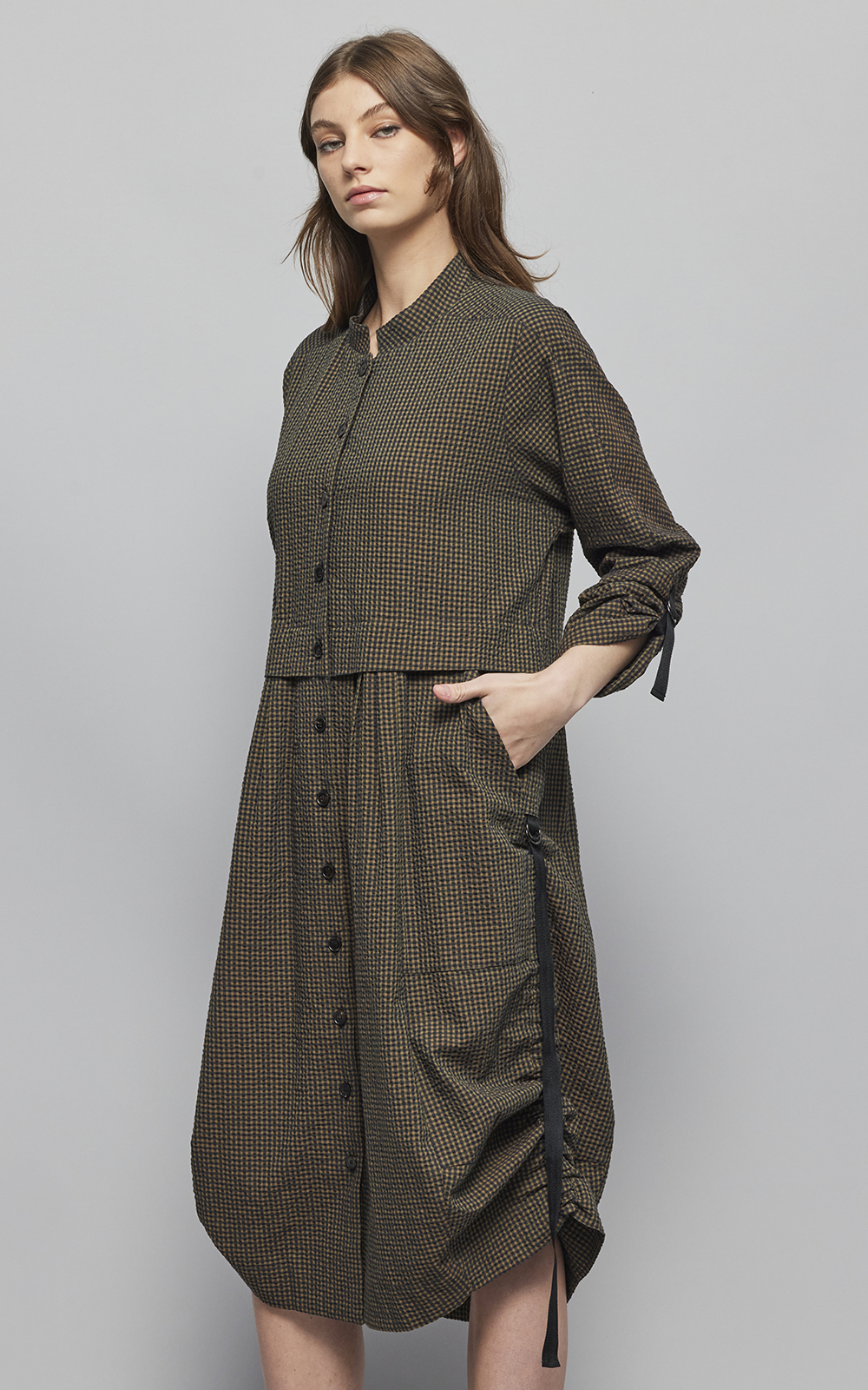 Discord Shirt Dress In Seersucker Check – Zebrano | Designer Clothing NZ