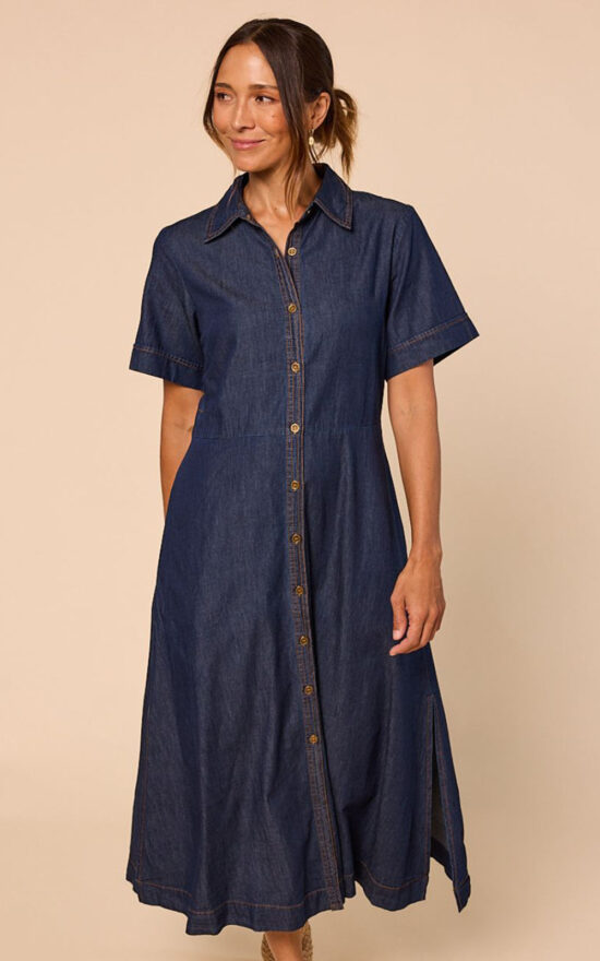Gracie Chambray Shirt Dress product photo.