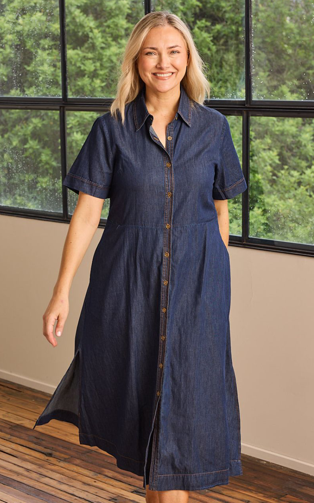 Gracie Chambray Shirt Dress product photo.