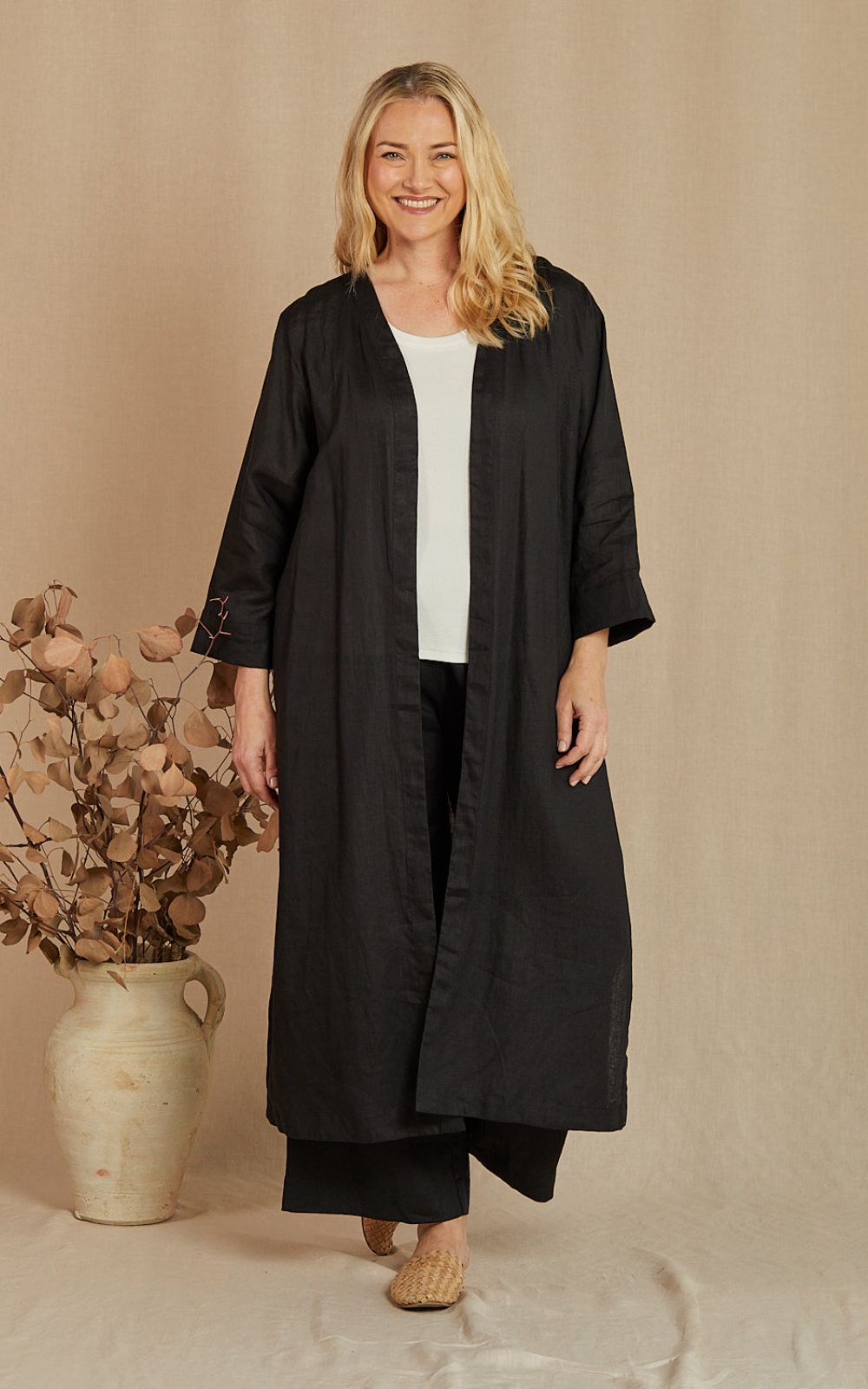 Long linen duster coat best sale