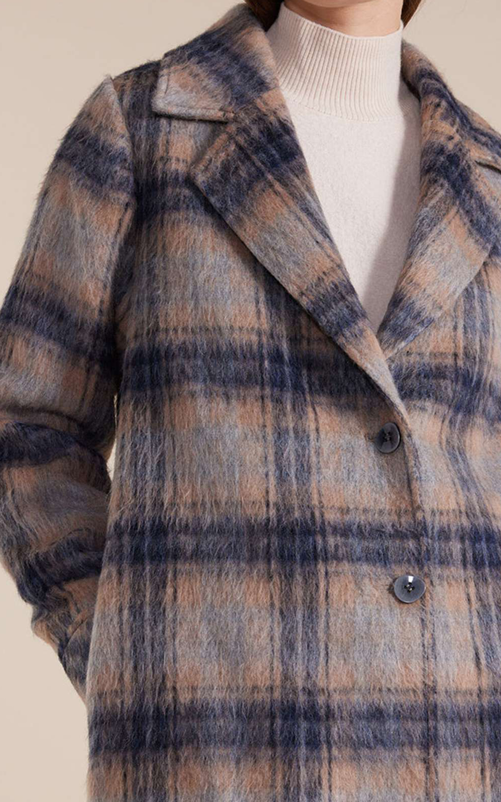 L S Brushed Check Coat Zebrano Designer Clothing NZ